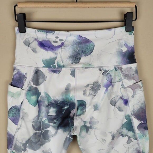 Athleta Size S Floral Mudra Capri Mesh Crop Leggings White Green Purple - Picture 4 of 12
